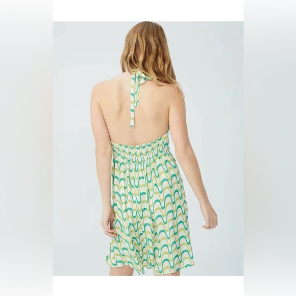 Cotton: On Curve Women's Sz 24 Halter Mini Dress Rommy Wave Grass Green - Picture 5 of 5